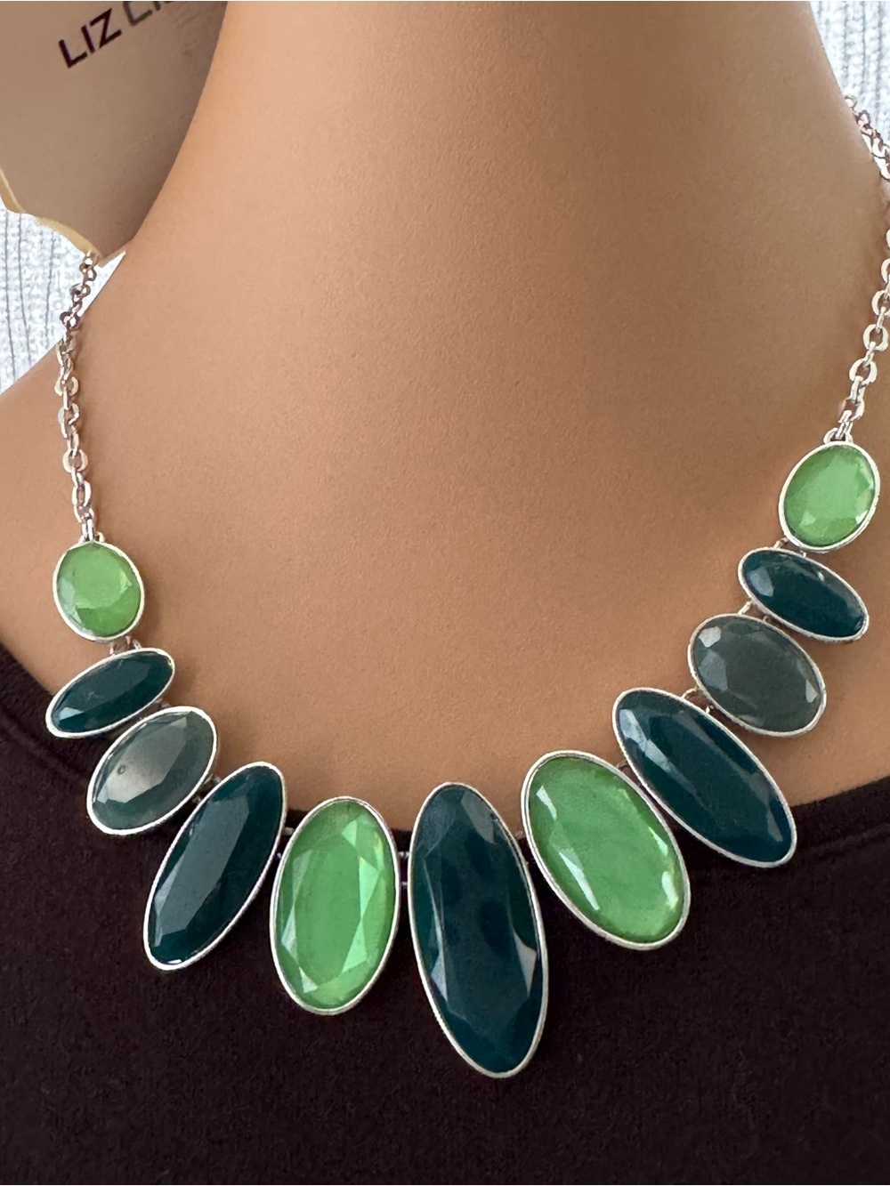 Liz Claiborne Teal and Lime Oval Statement Necklace
